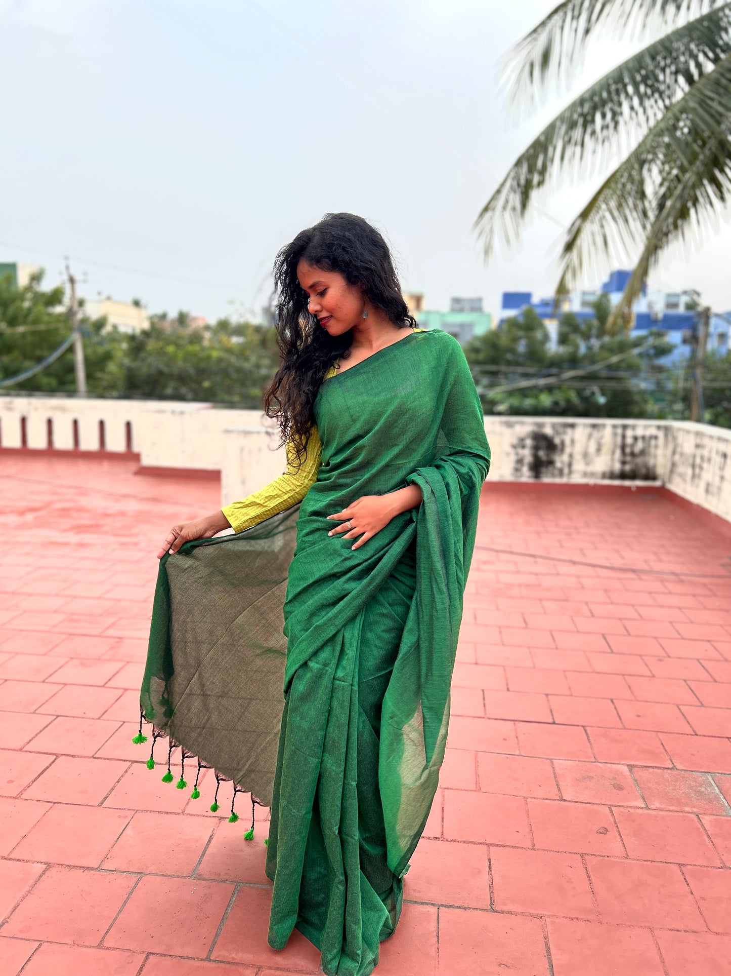 Soft cotton saree-Green