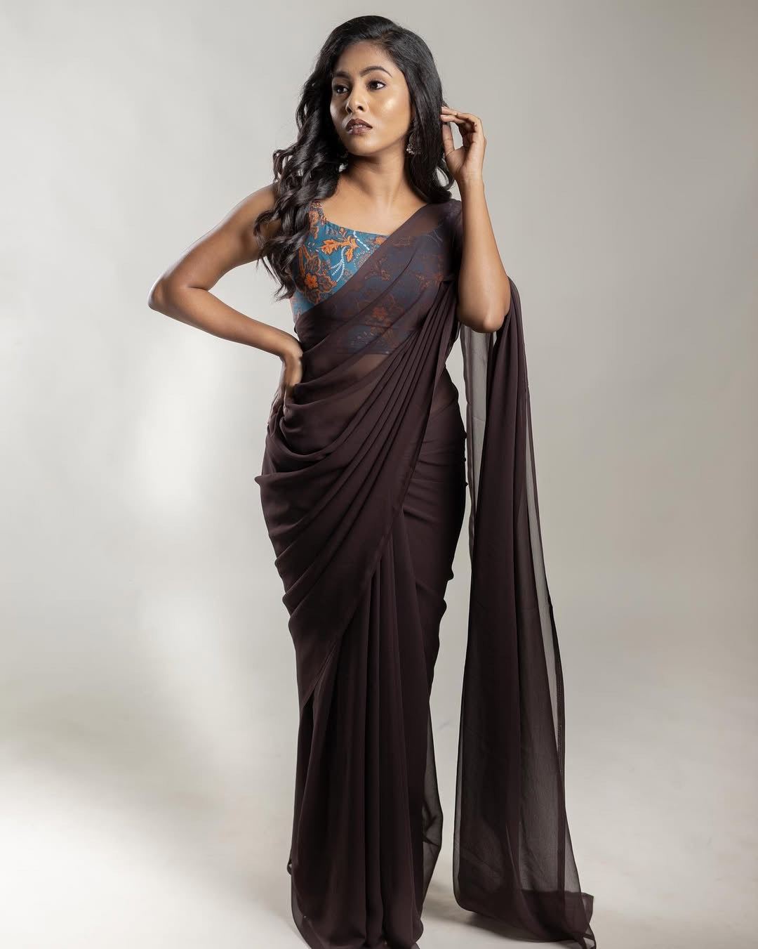 Georgette saree-Brown