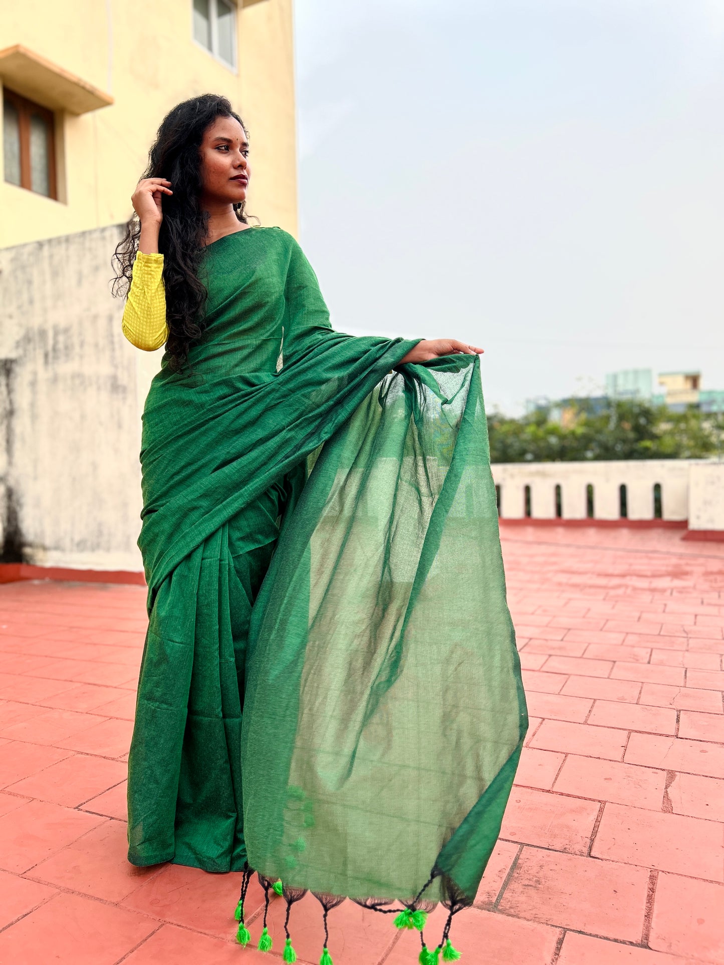 Soft cotton saree-Green