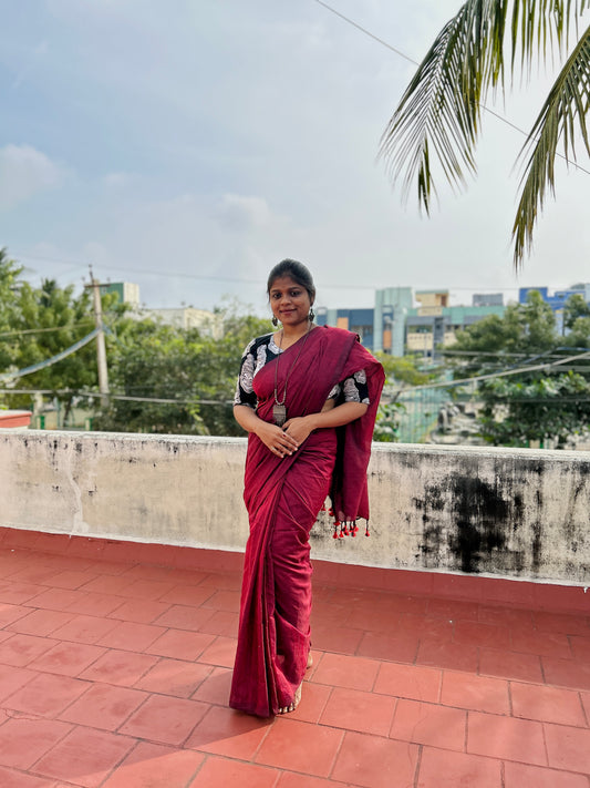 Soft cotton saree-Deep Maroon