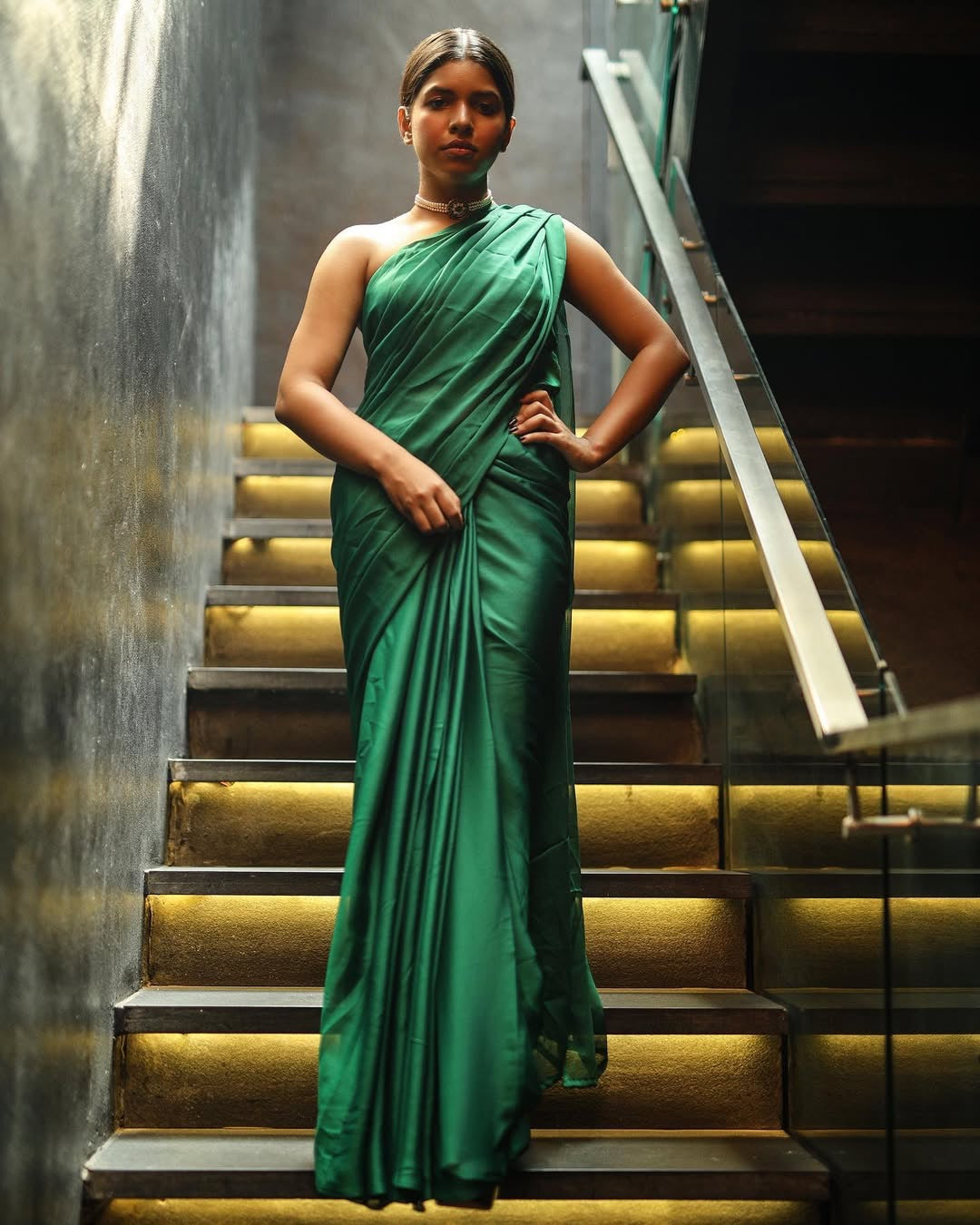 Only saree-Shine Georgette-Green