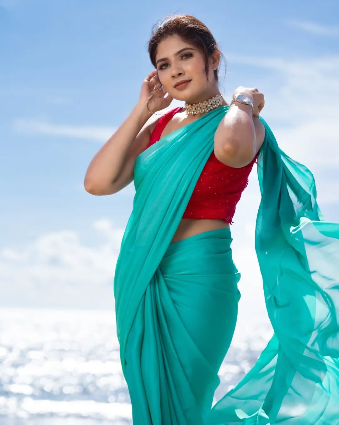 Shine Georgette saree-Aqua