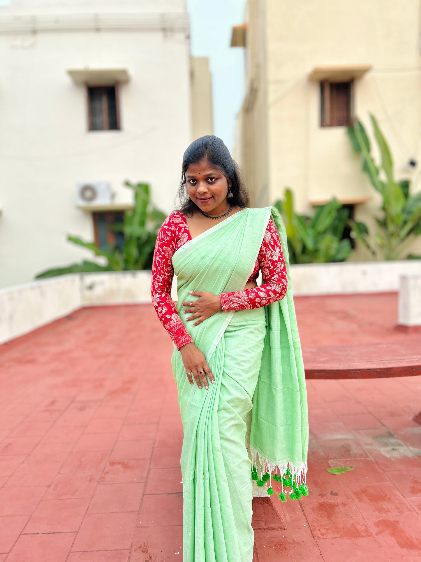 Soft cotton saree-Mint green