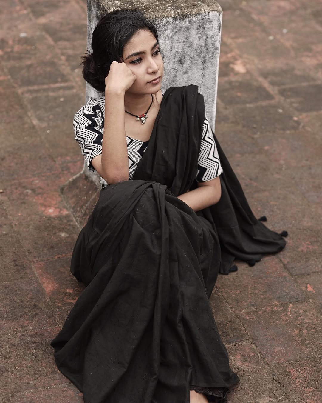 Soft cotton saree-Black strips