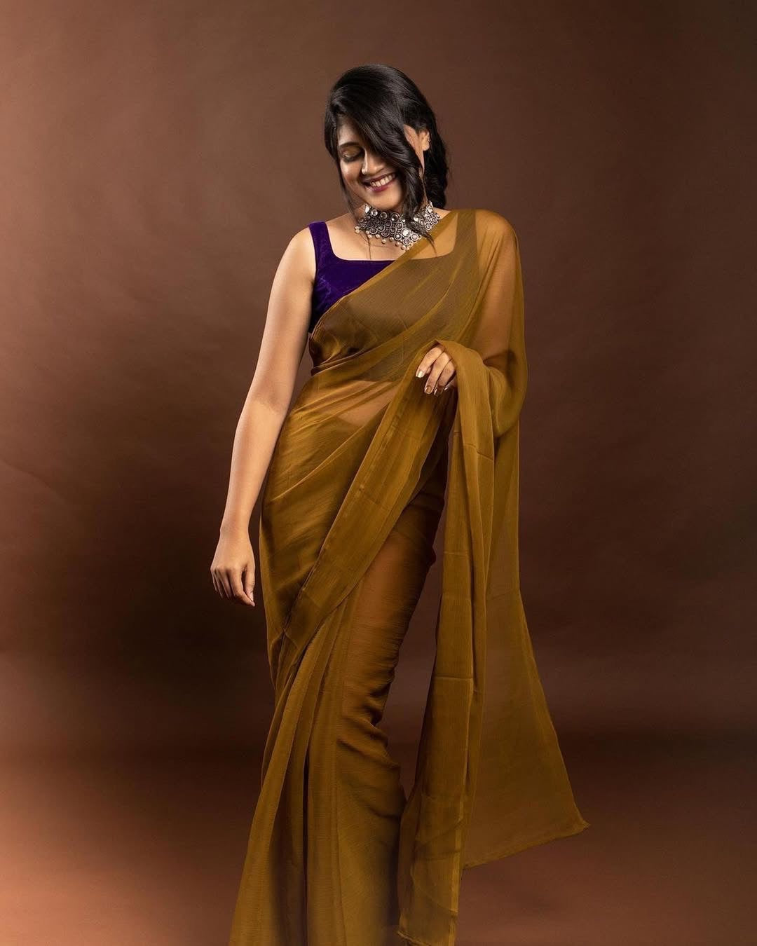 Chiffon Saree-Olive