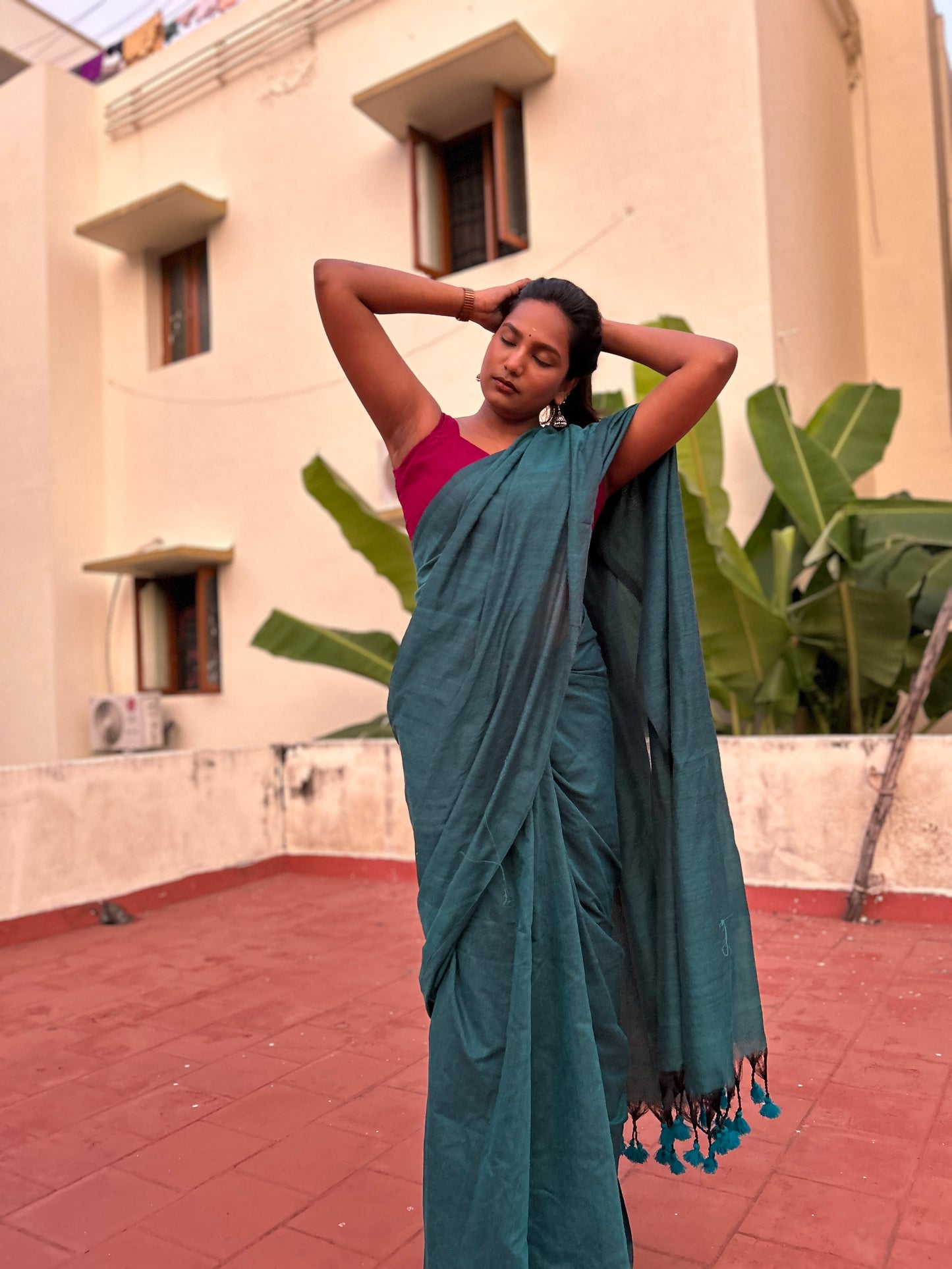 Soft cotton saree-Peacock green