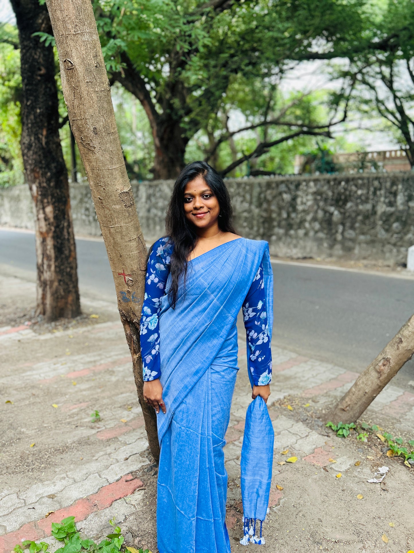 Soft cotton saree-Sky blue