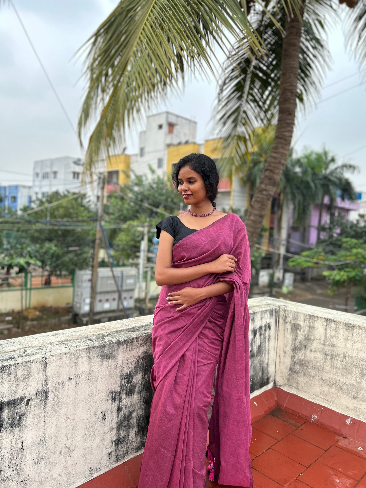 Soft cotton saree-Orchid pink