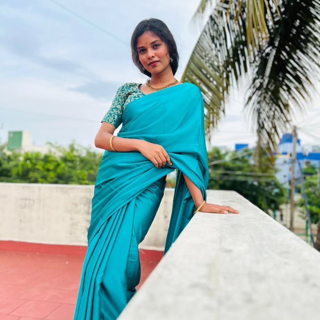 Satin saree- Blue