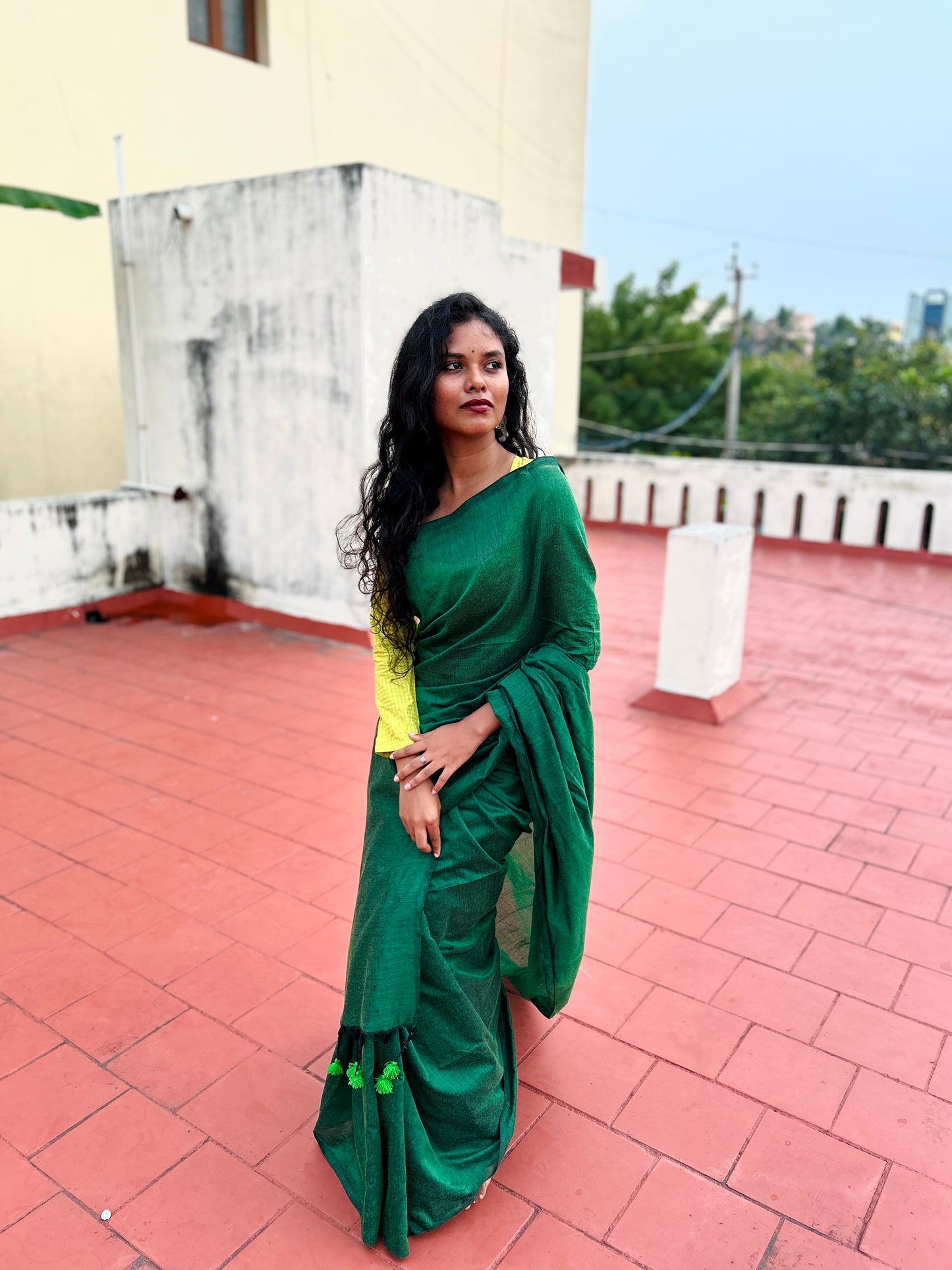 Soft cotton saree-Green