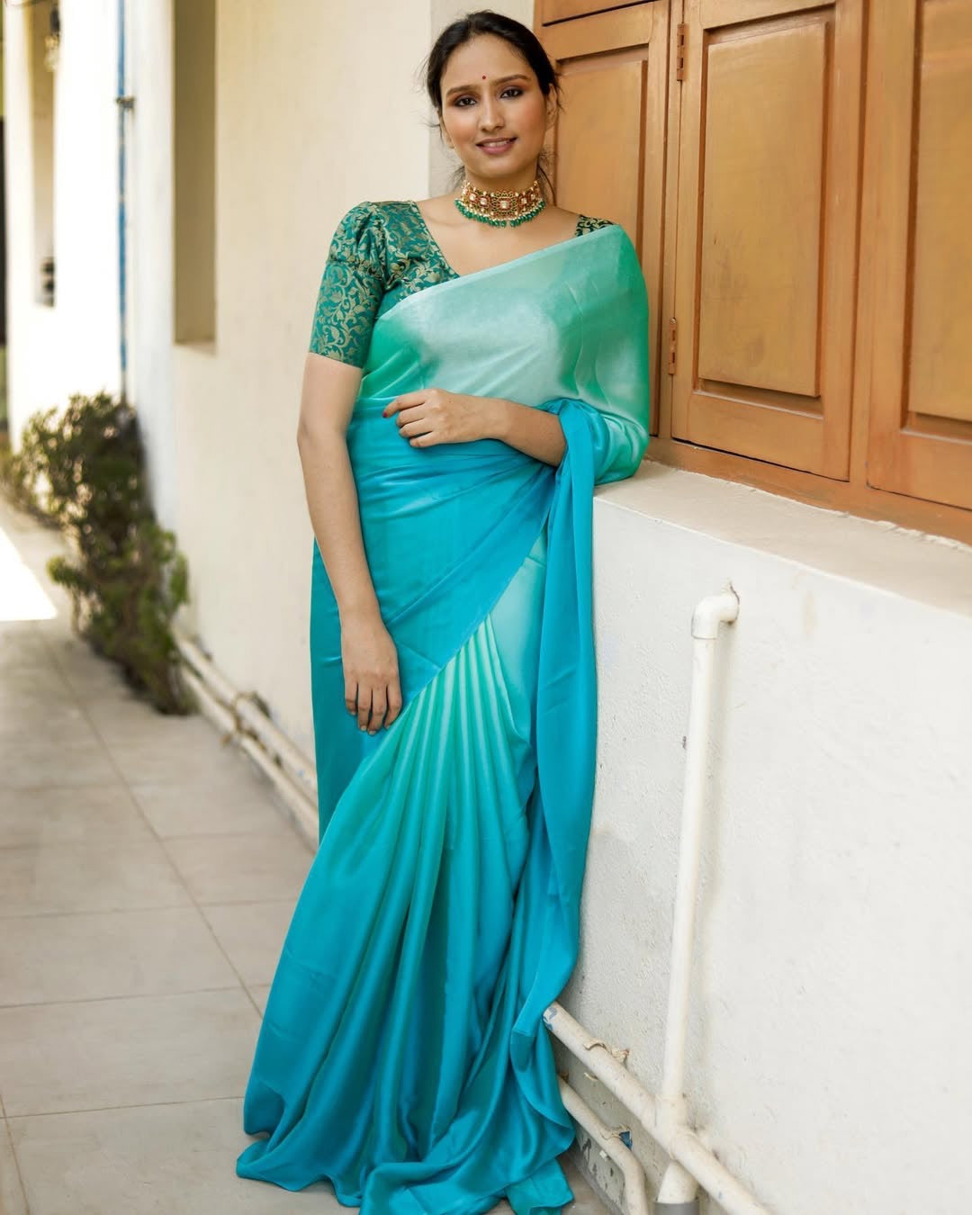 Dual shaded saree-Green