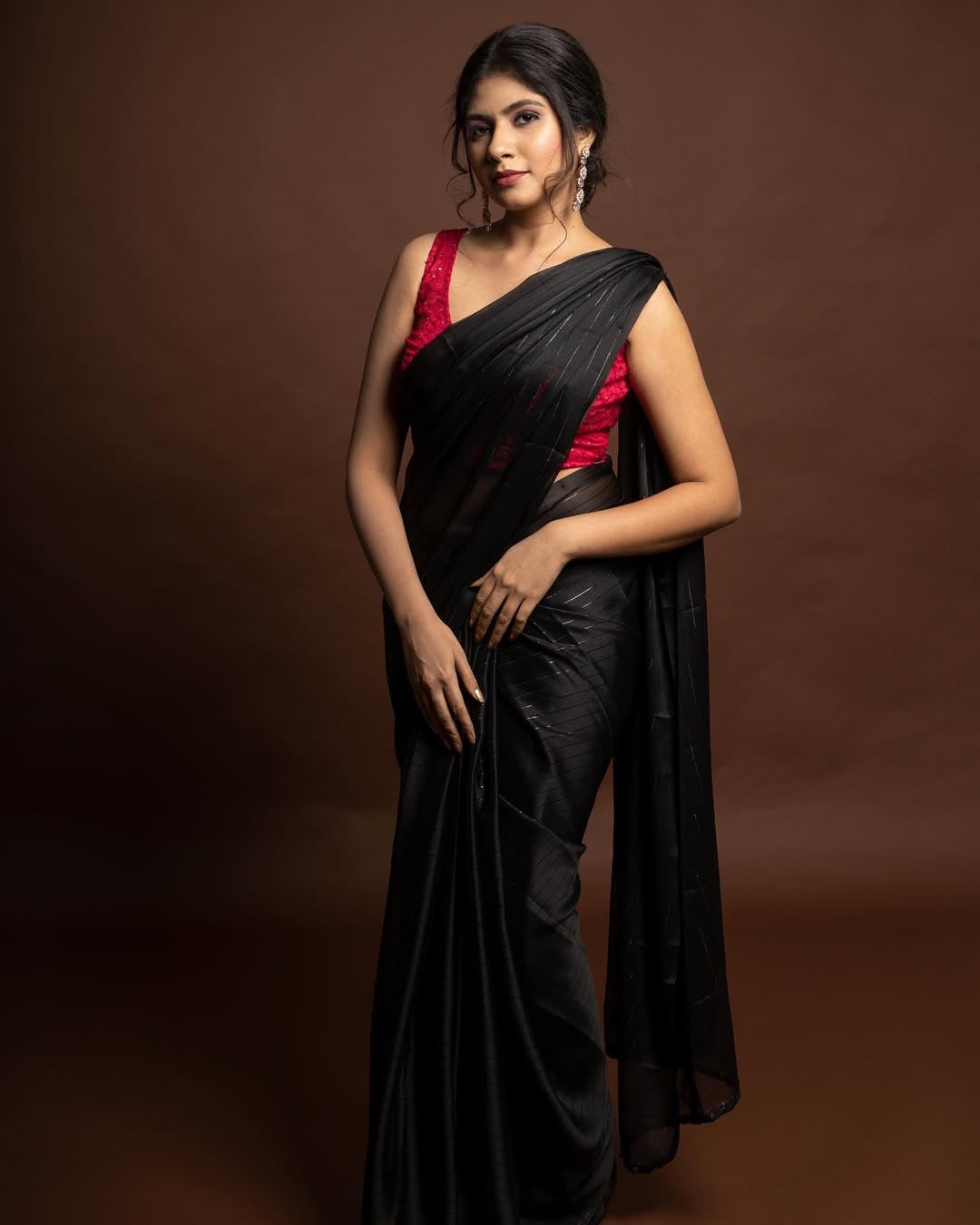 Zari Chiffon saree and stitched blouse-Black