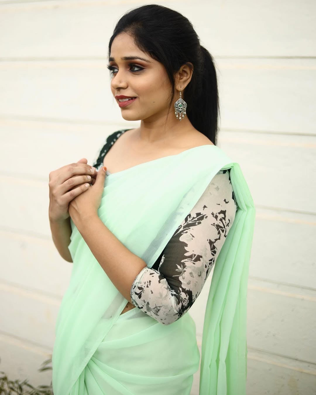 Georgette saree-Pastel green