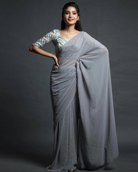 Georgette saree-Grey