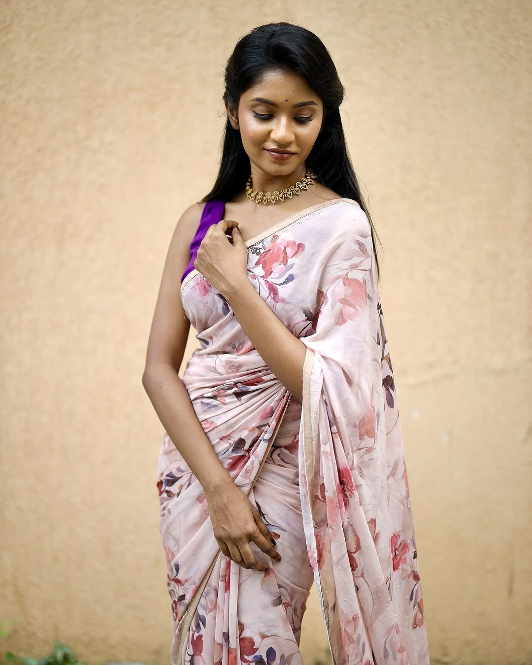 Printed Chiffon saree- Pastel Floral