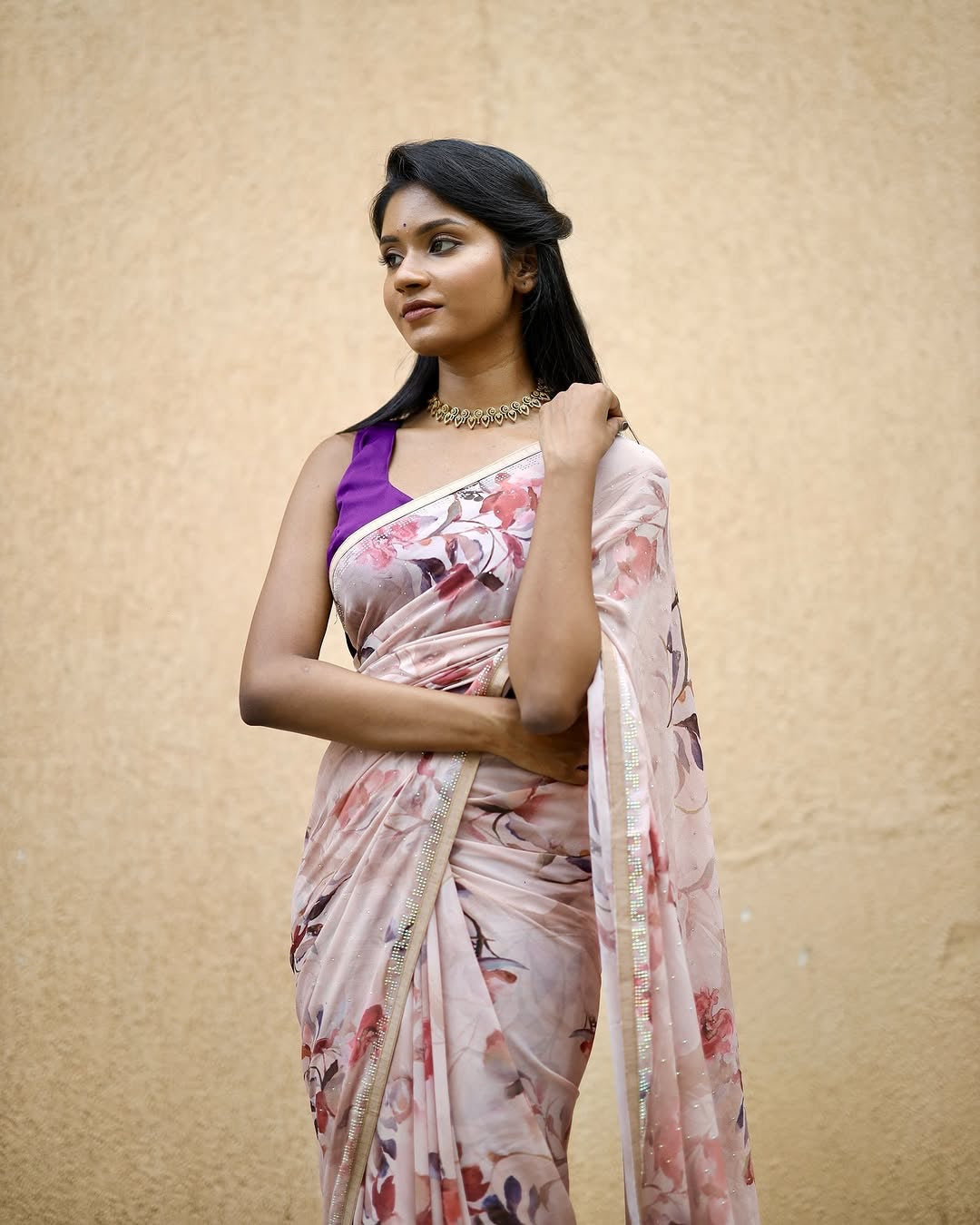 Printed Chiffon saree- Pastel Floral