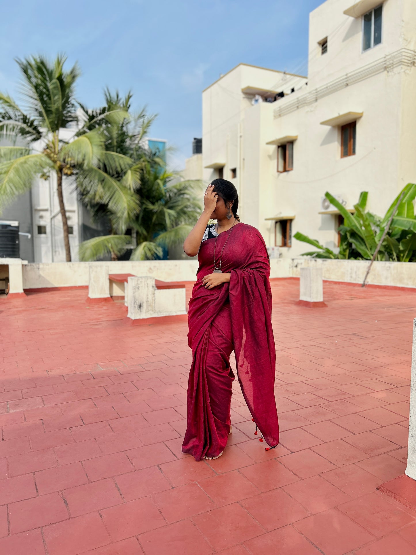 Soft cotton saree-Deep Maroon