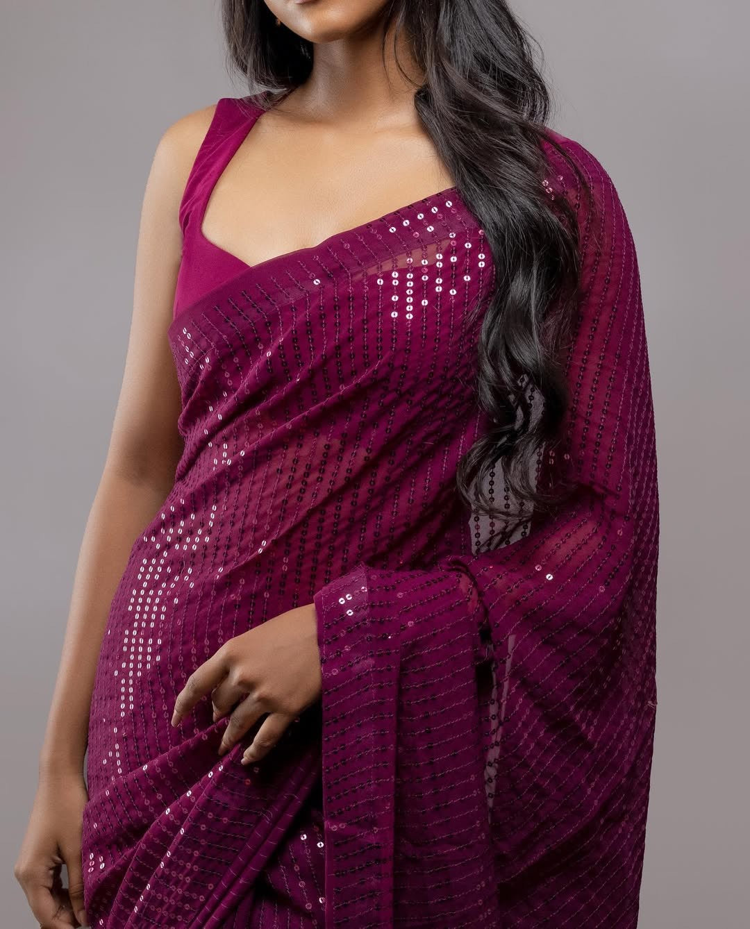 Cocktail Georgette saree-Wine