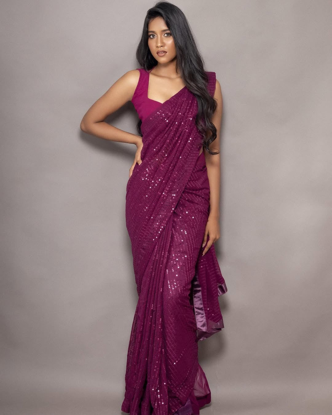 Cocktail Georgette saree-Wine