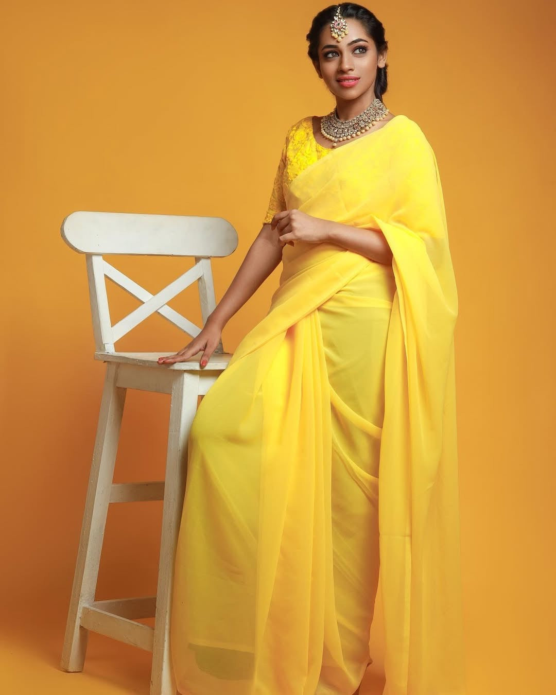 GS003-Georgette saree-Yellow