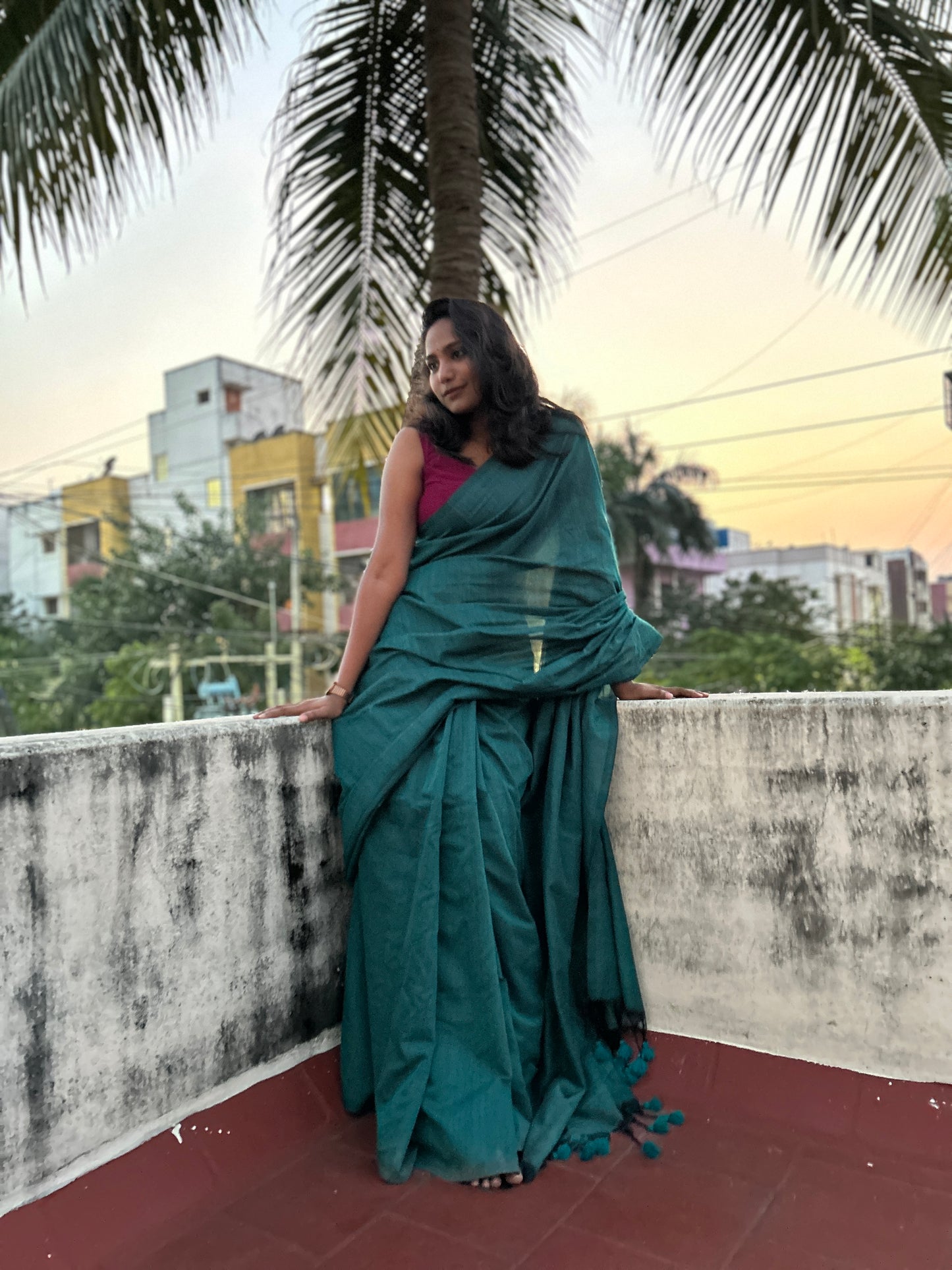 Soft cotton saree-Peacock green