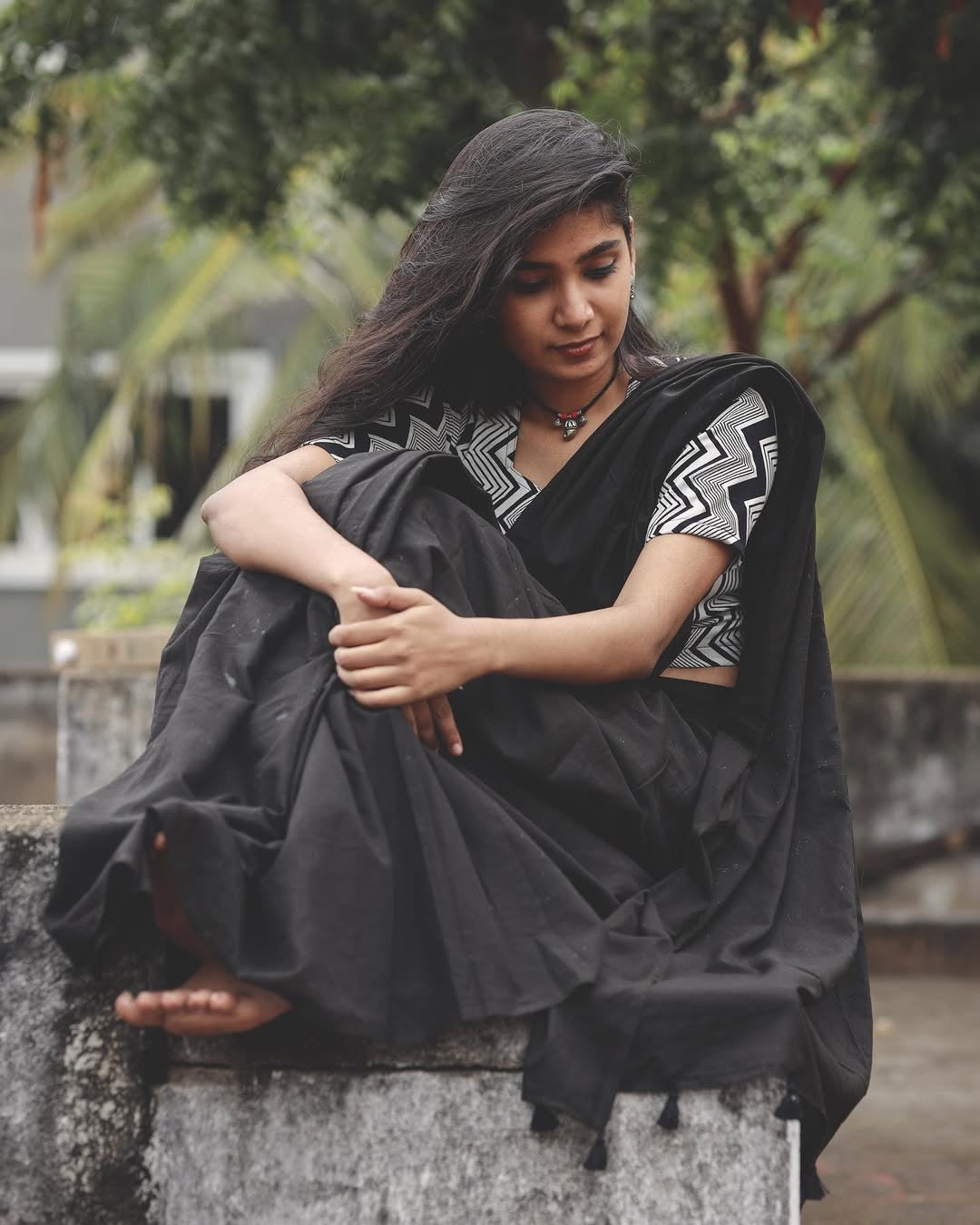 Soft cotton saree-Black strips