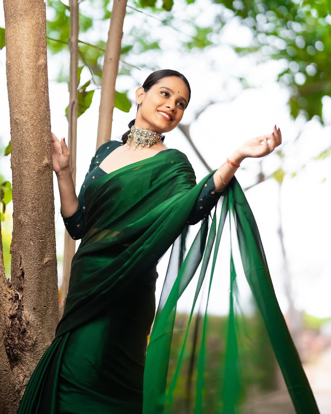 Shine Georgette saree-Green