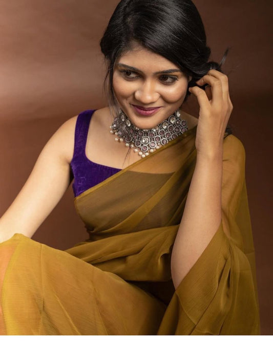 Chiffon Saree-Olive