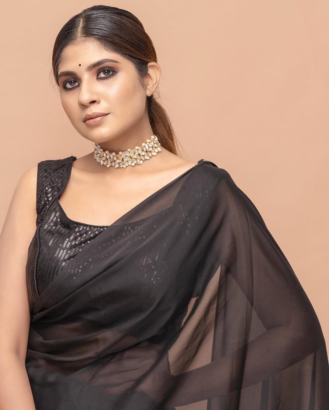 Shine Georgette saree-Black