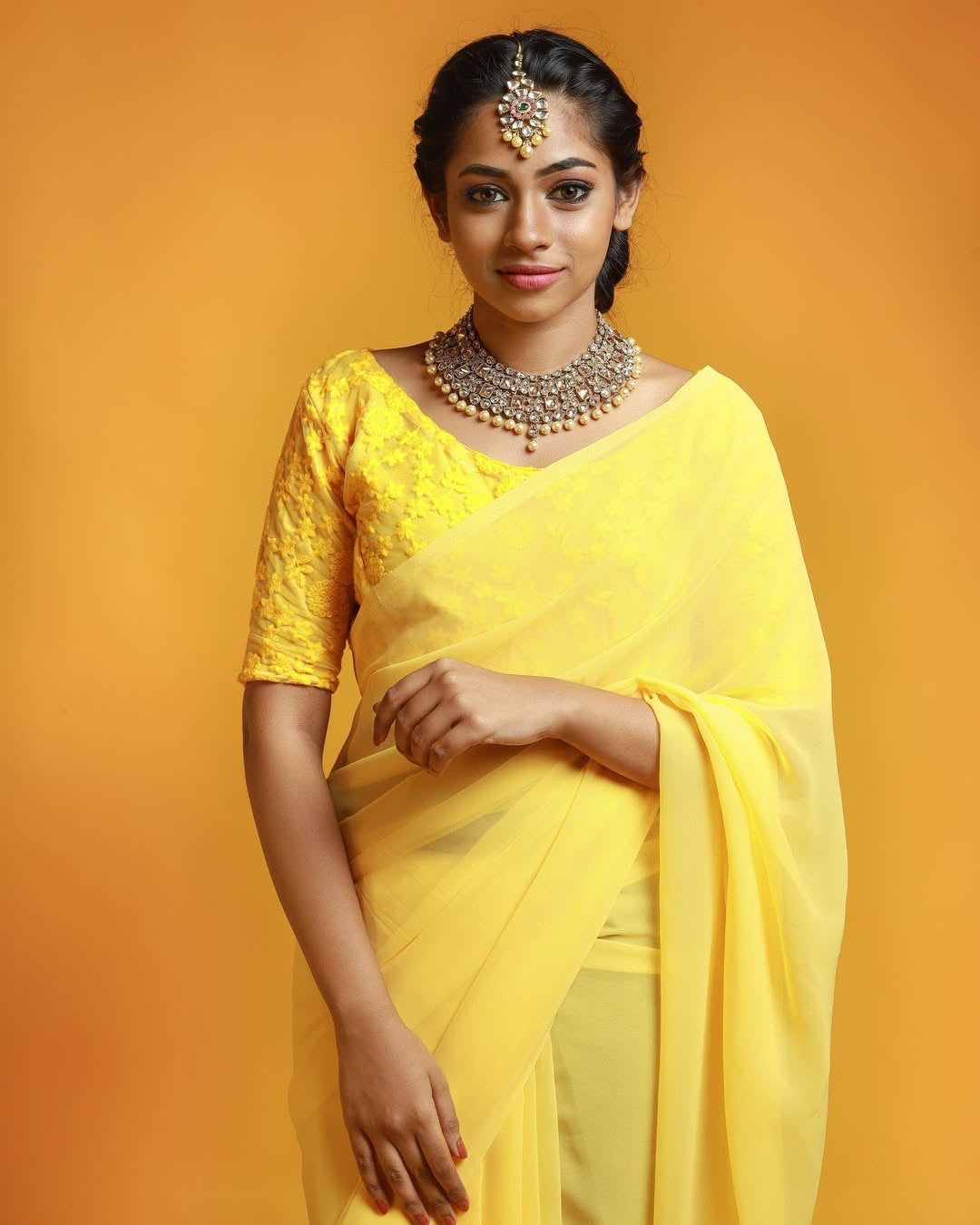 GS003-Georgette saree-Yellow