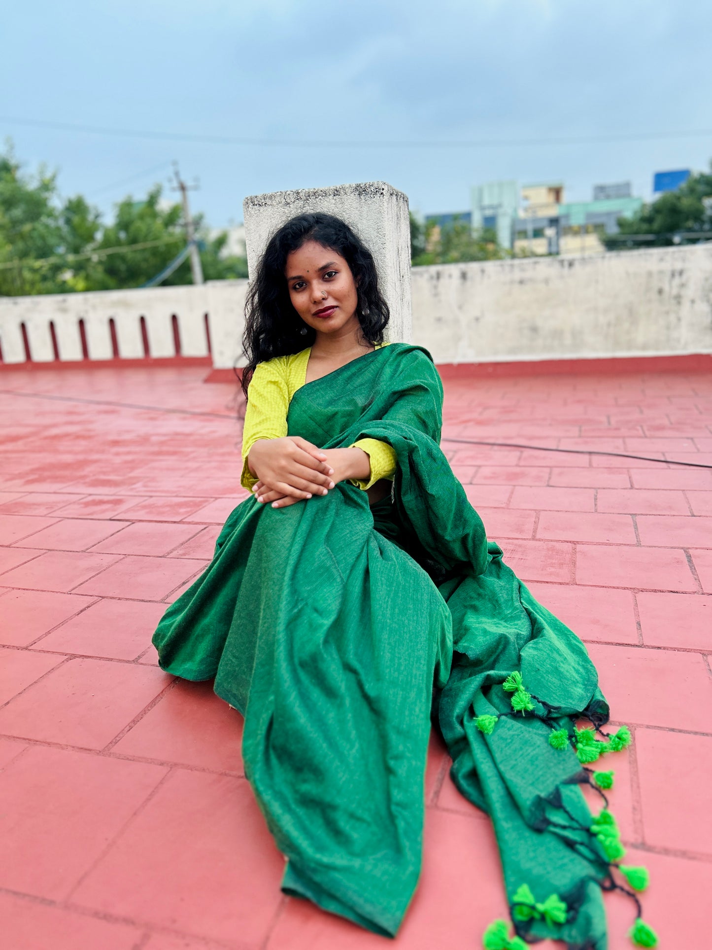 Soft cotton saree-Green