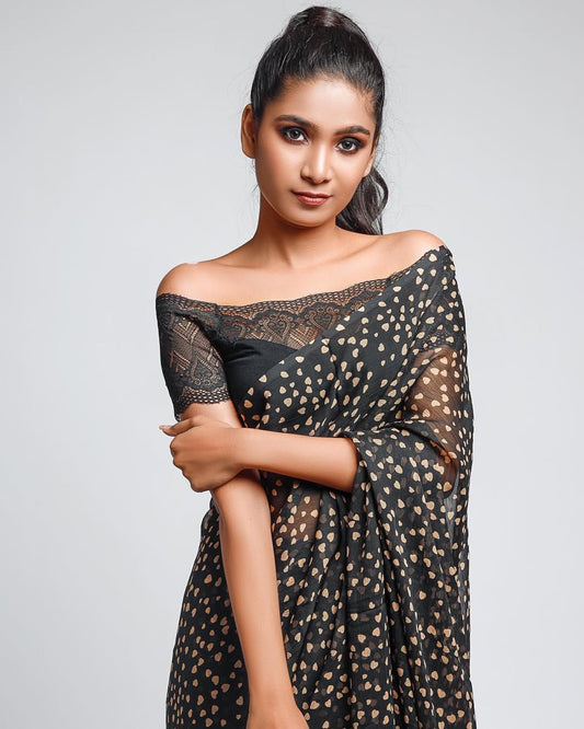 Printed Chiffon saree- Hearts