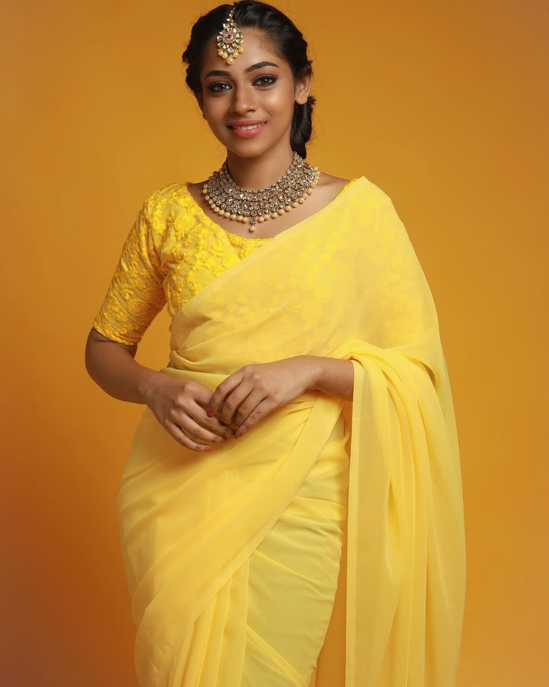 GS003-Georgette saree-Yellow