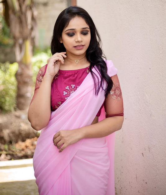 Georgette saree-Baby pink