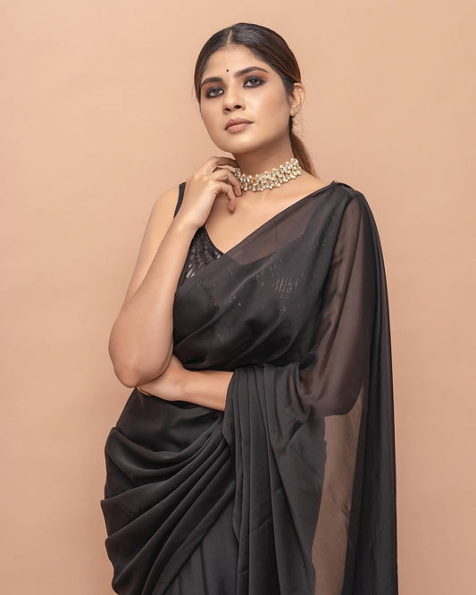 Shine Georgette saree-Black