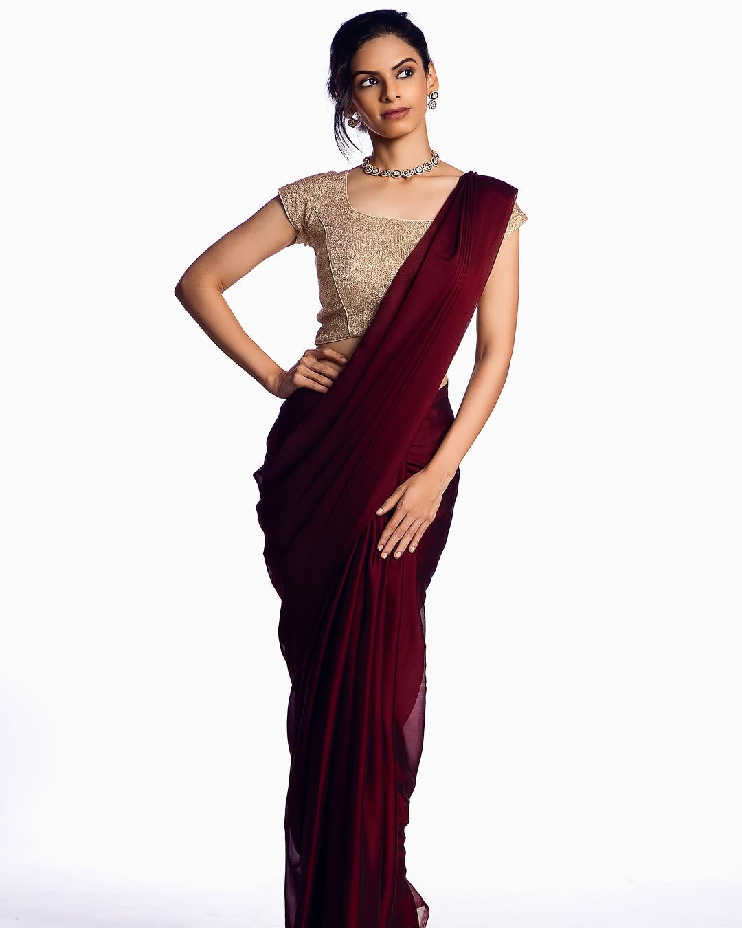 Shine Georgette saree-Deep maroon