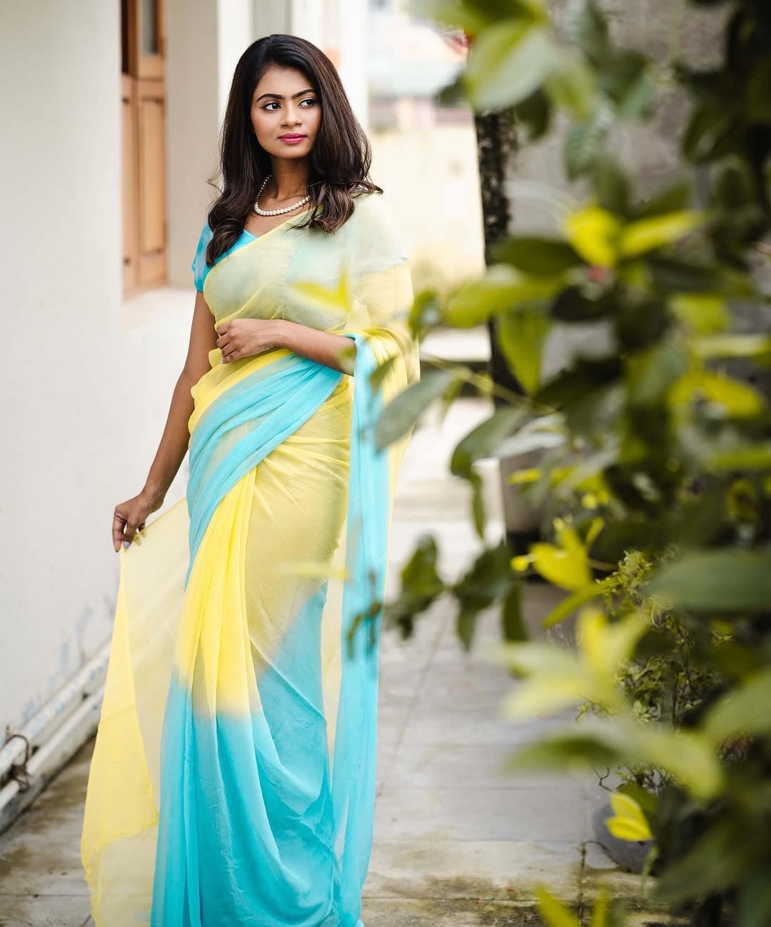 Dual shaded saree-Yellow/blue