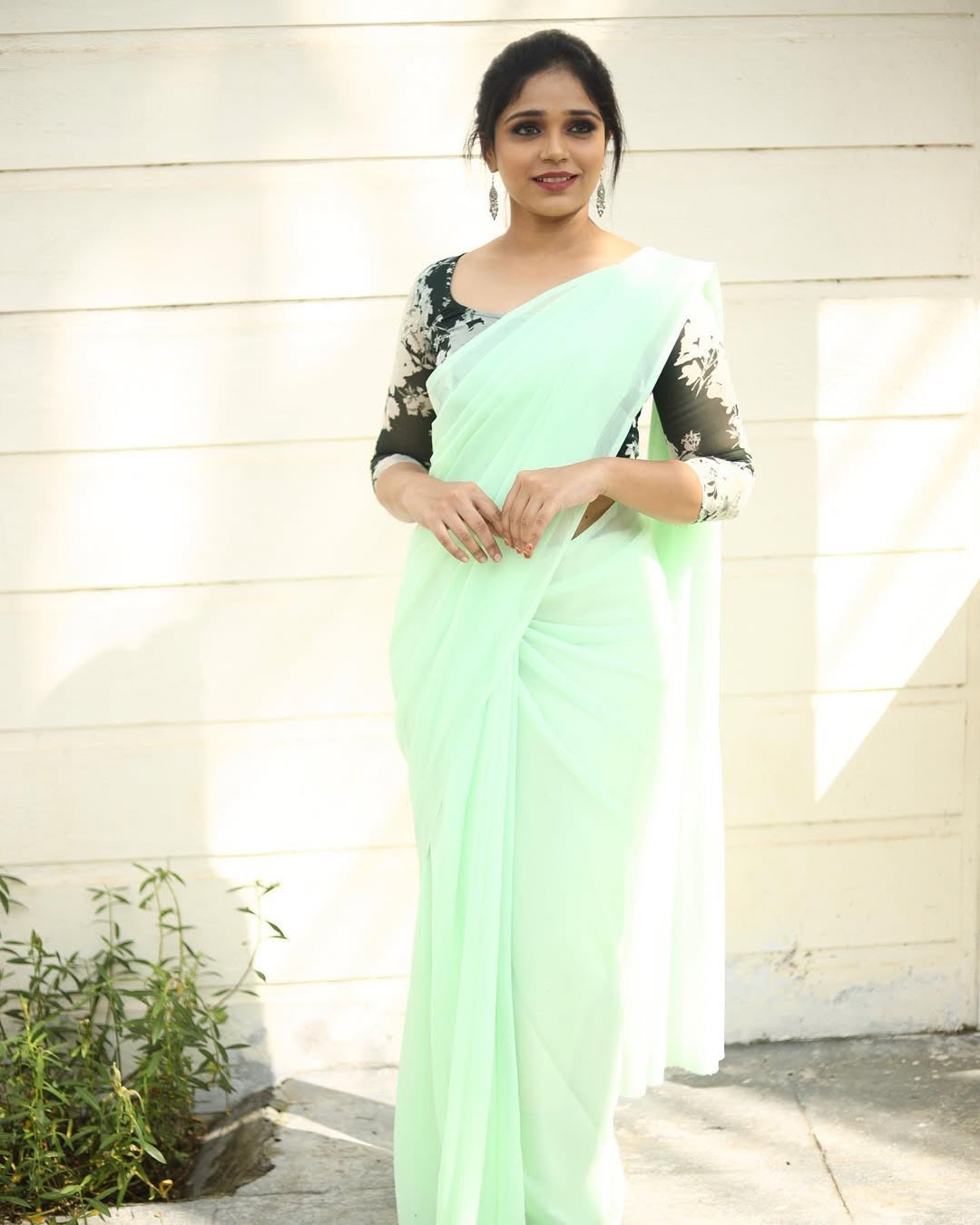 Georgette saree-Pastel green