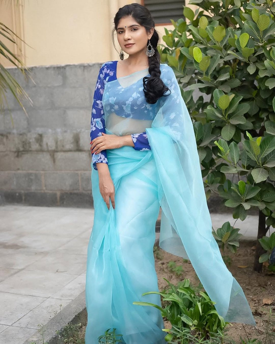 Organza saree-Blue