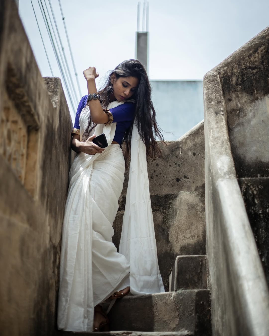 Satin saree- White