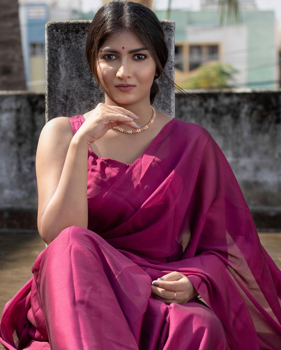 Shine Georgette saree-Wine lite