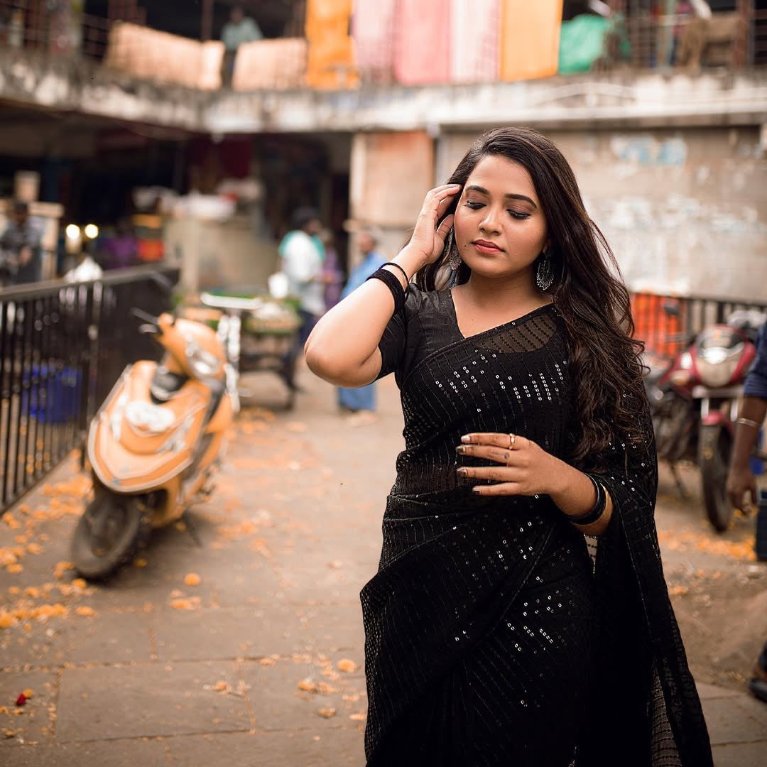 Cocktail Georgette saree-Black