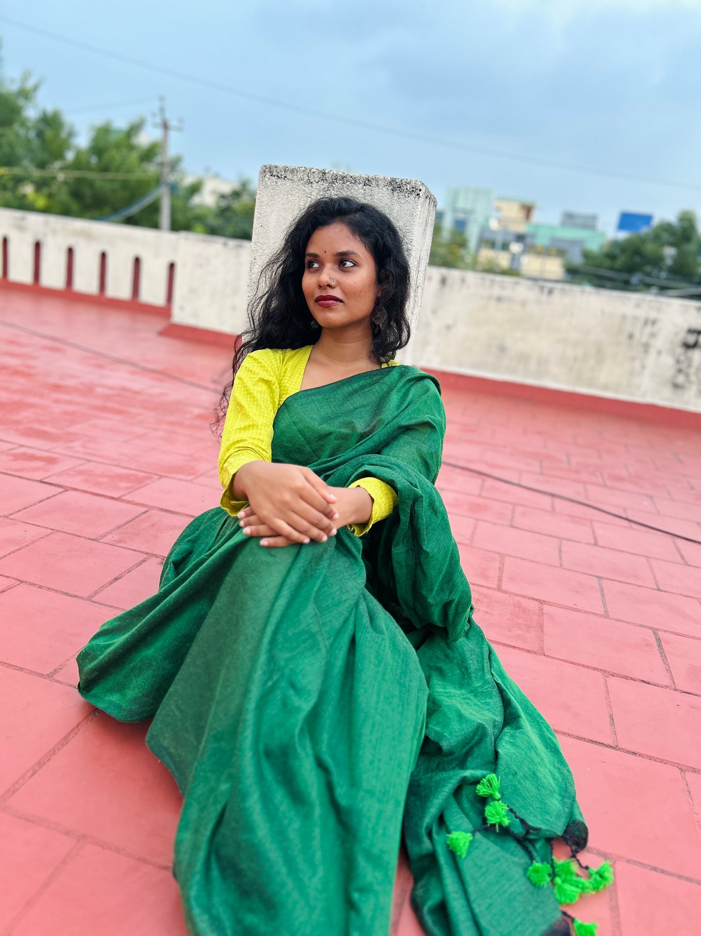 Soft cotton saree-Green