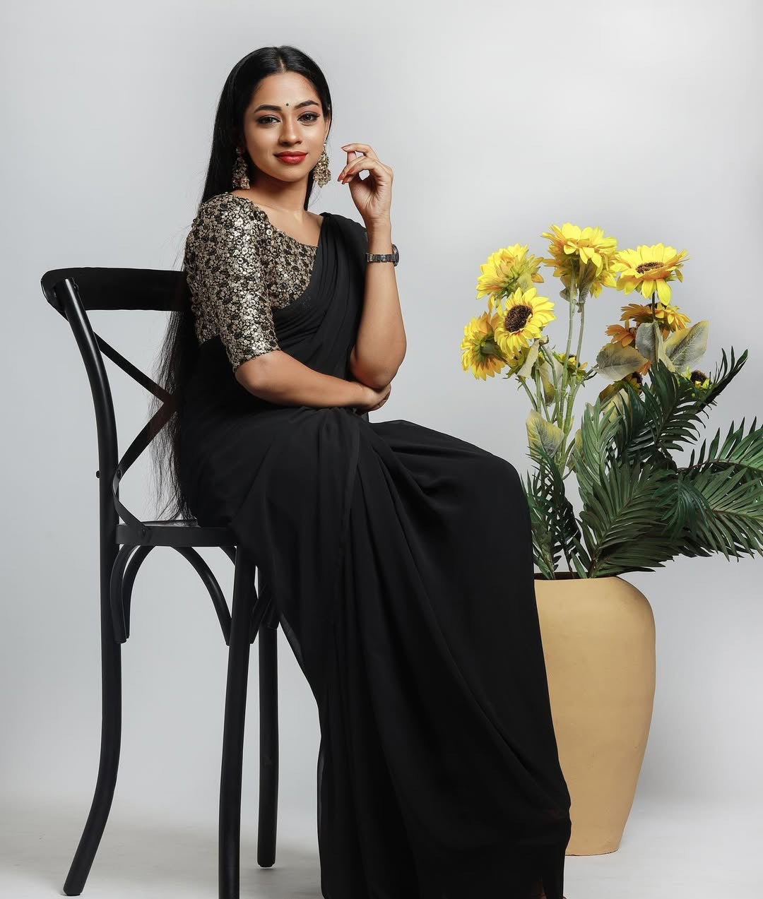 GB001-Georgette saree-Black