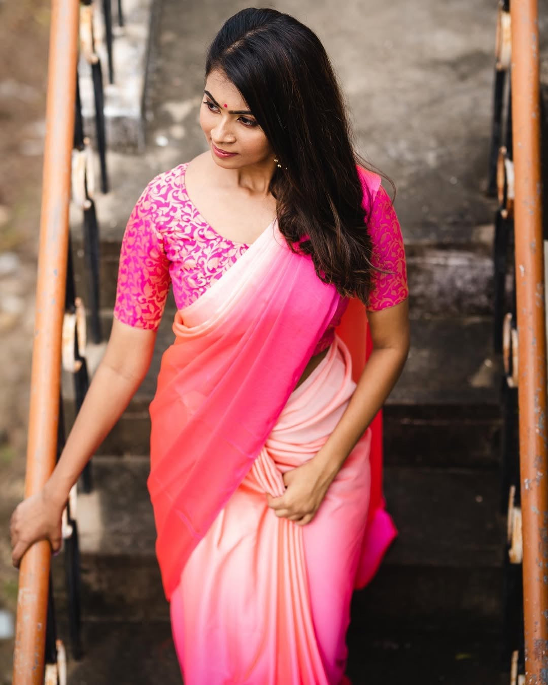 Dual shaded saree-Pink