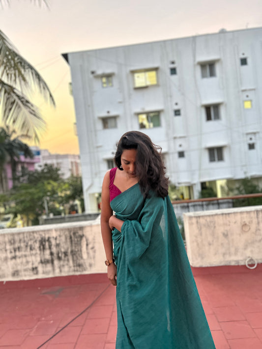 Soft cotton saree-Peacock green