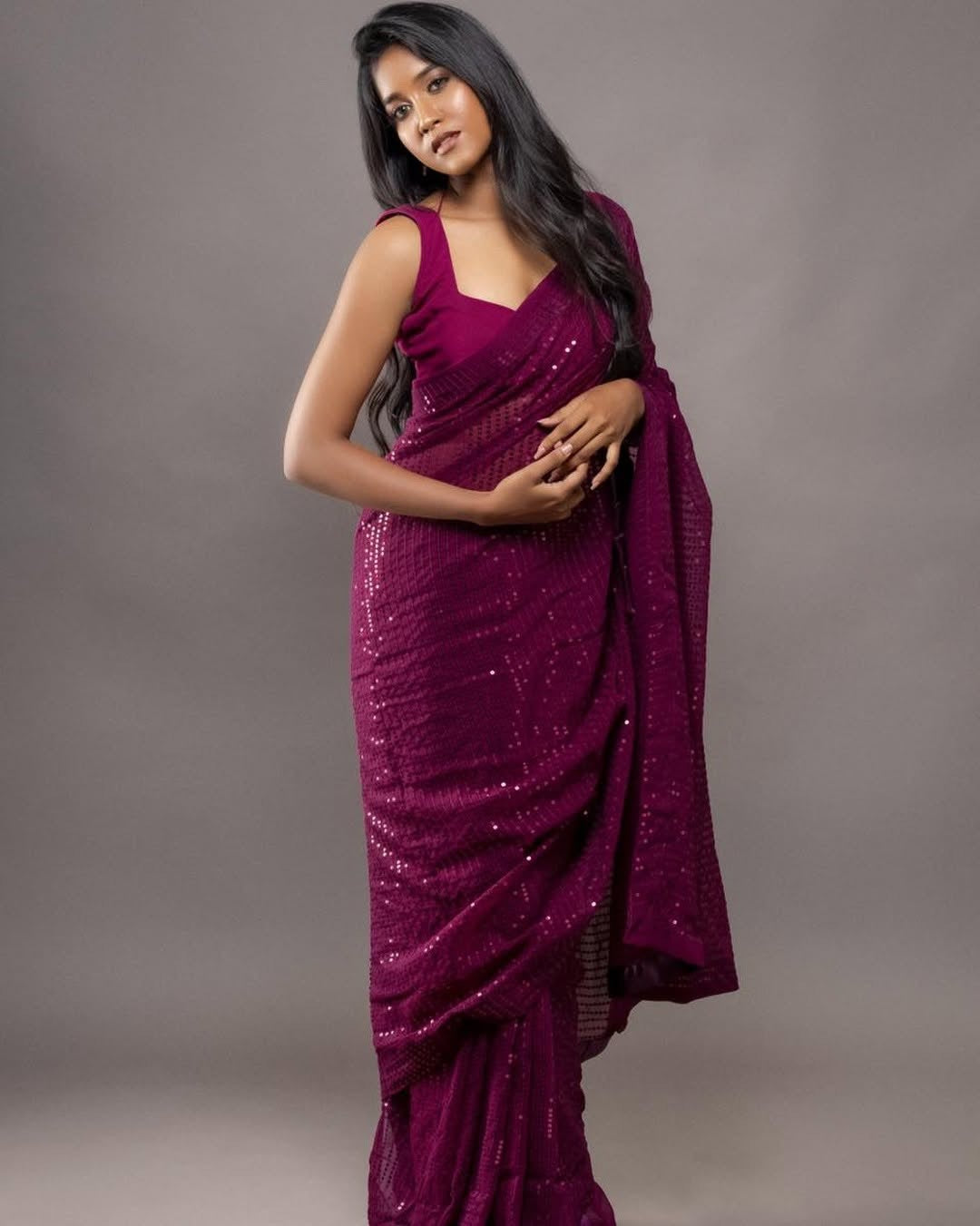 Cocktail Georgette saree-Wine