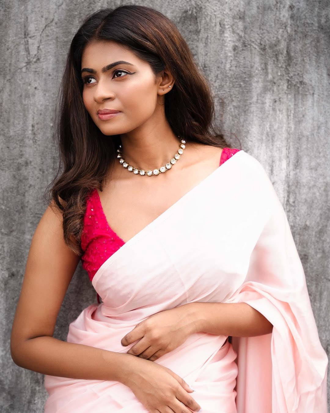 Satin saree- Baby pink