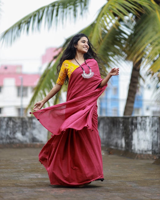 Soft cotton saree-Maroon