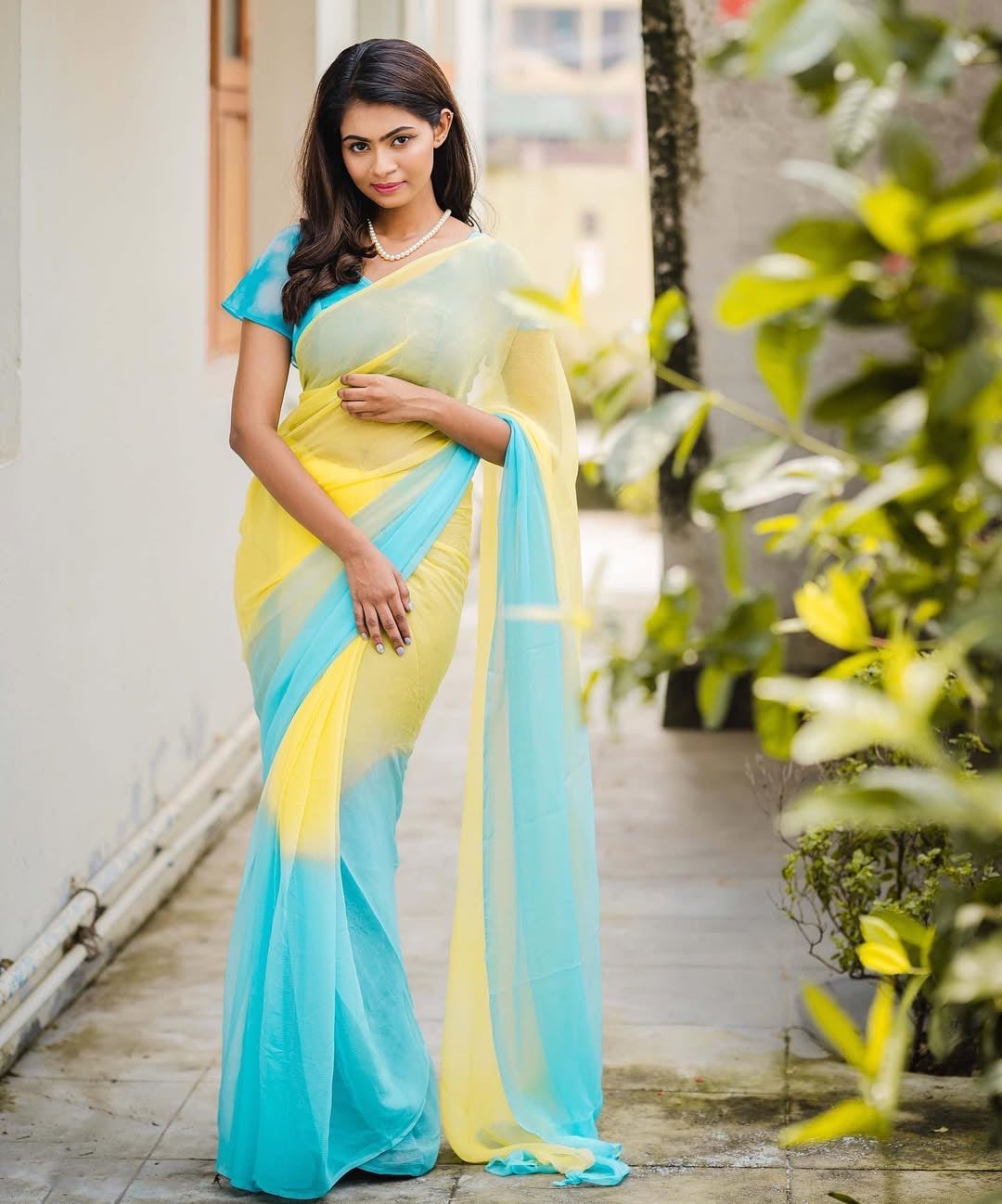 Dual shaded saree-Yellow/blue